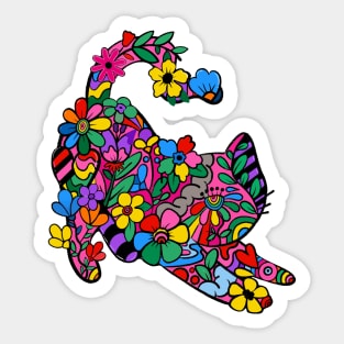 Floral Doodle Kitty Print Sticker